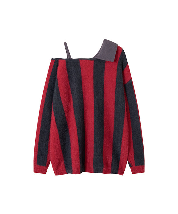 BAKYARDER Vintage Striped Off-Shoulder Sweater