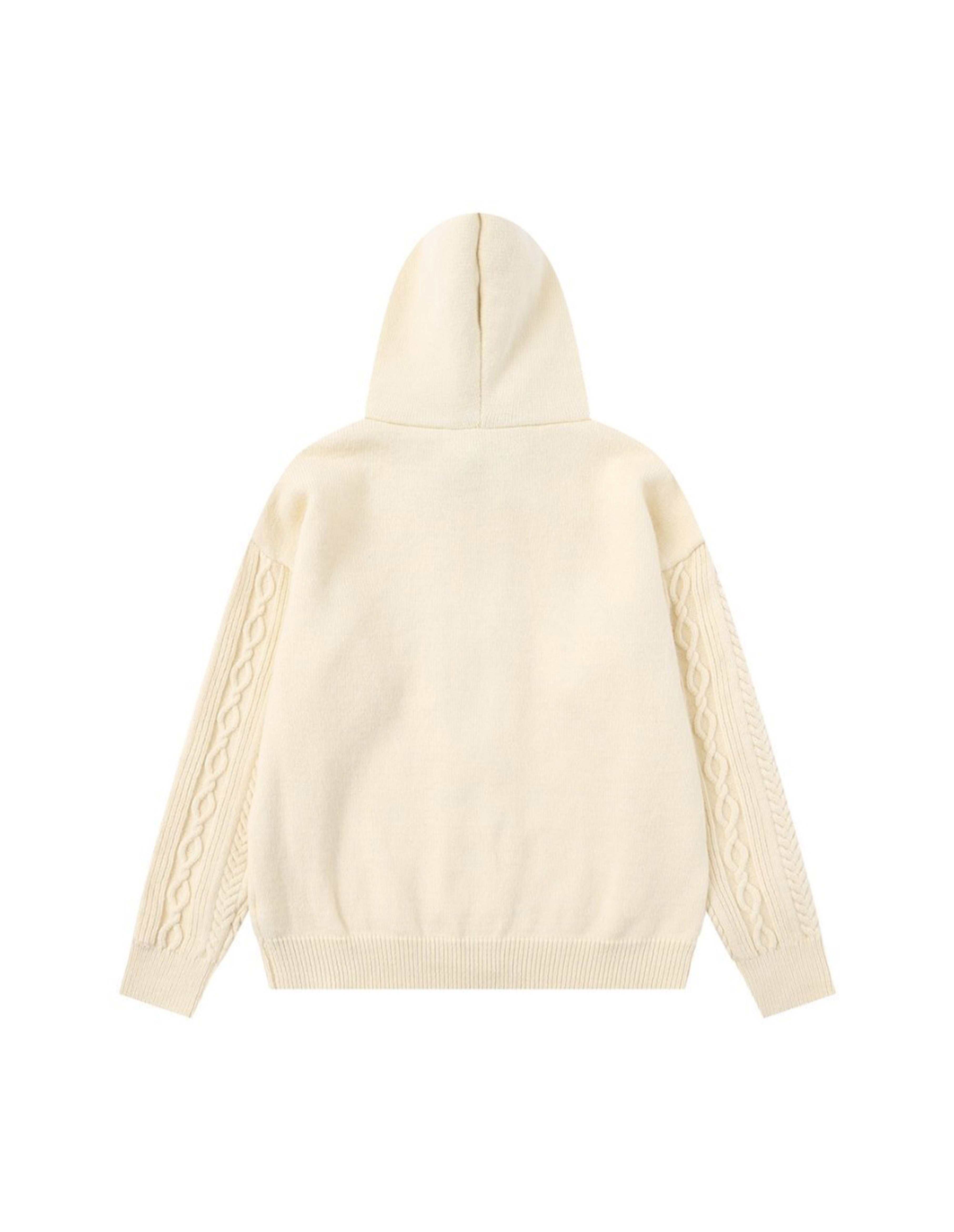 BAKYARDER Cable Knit Fur-Trim Hooded Zip Cardigan Sweater