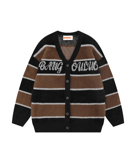 BAKYARDER Retro Color Block Letter Cardigan