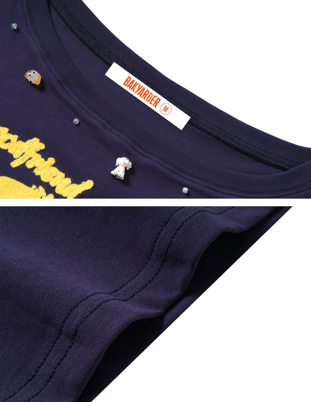 BAKYARDER 3D Chenille Embellished Asymmetrical Shoulder Tee