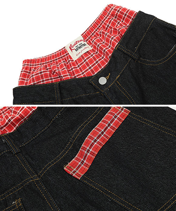 BAKYARDER  Vintage Double Waistband Patchwork Printed Jeans