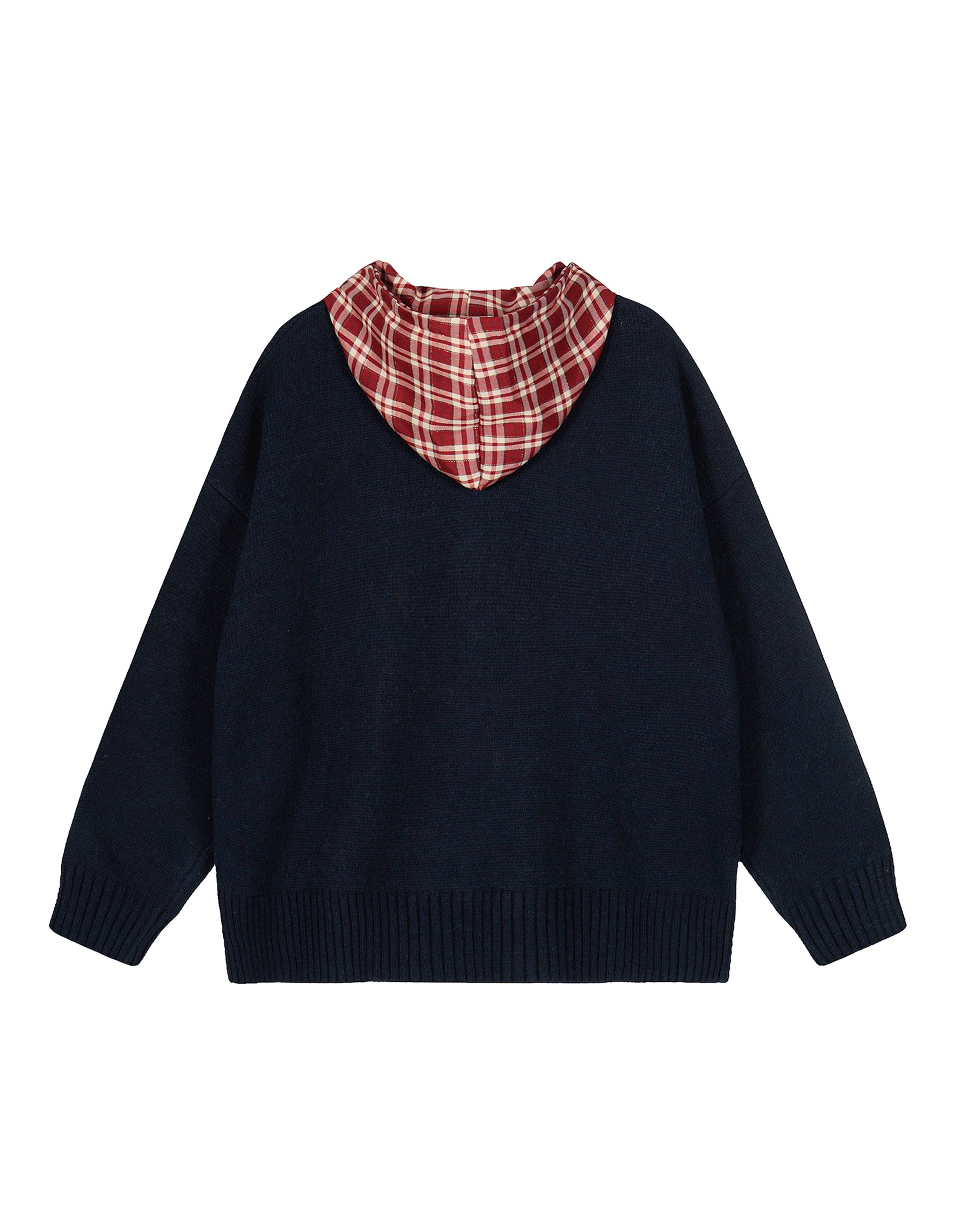 BAKYARDER Vintage Patchwork Plaid Hooded Zip-Up Cardigan Sweater