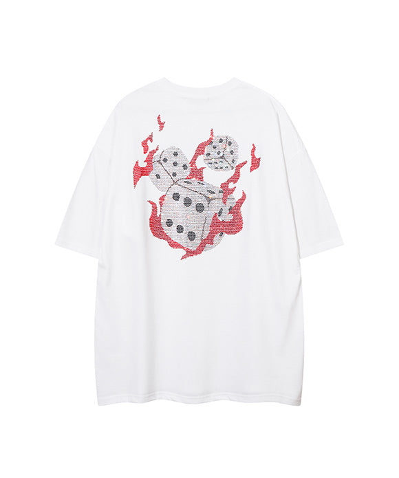 BAKYARDER  Rhinestone Flame Dice Short-Sleeve T-Shirt