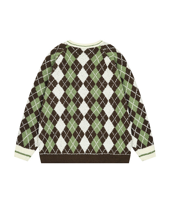 BAKYARDER Vintage Color-Block Diamond Sweater