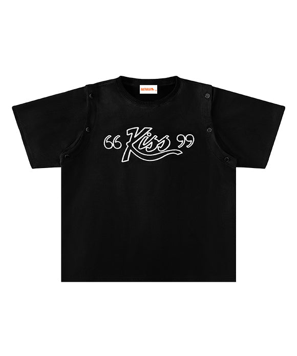 BAKYARDER Retro Letter Print Detachable Vest T-Shirt