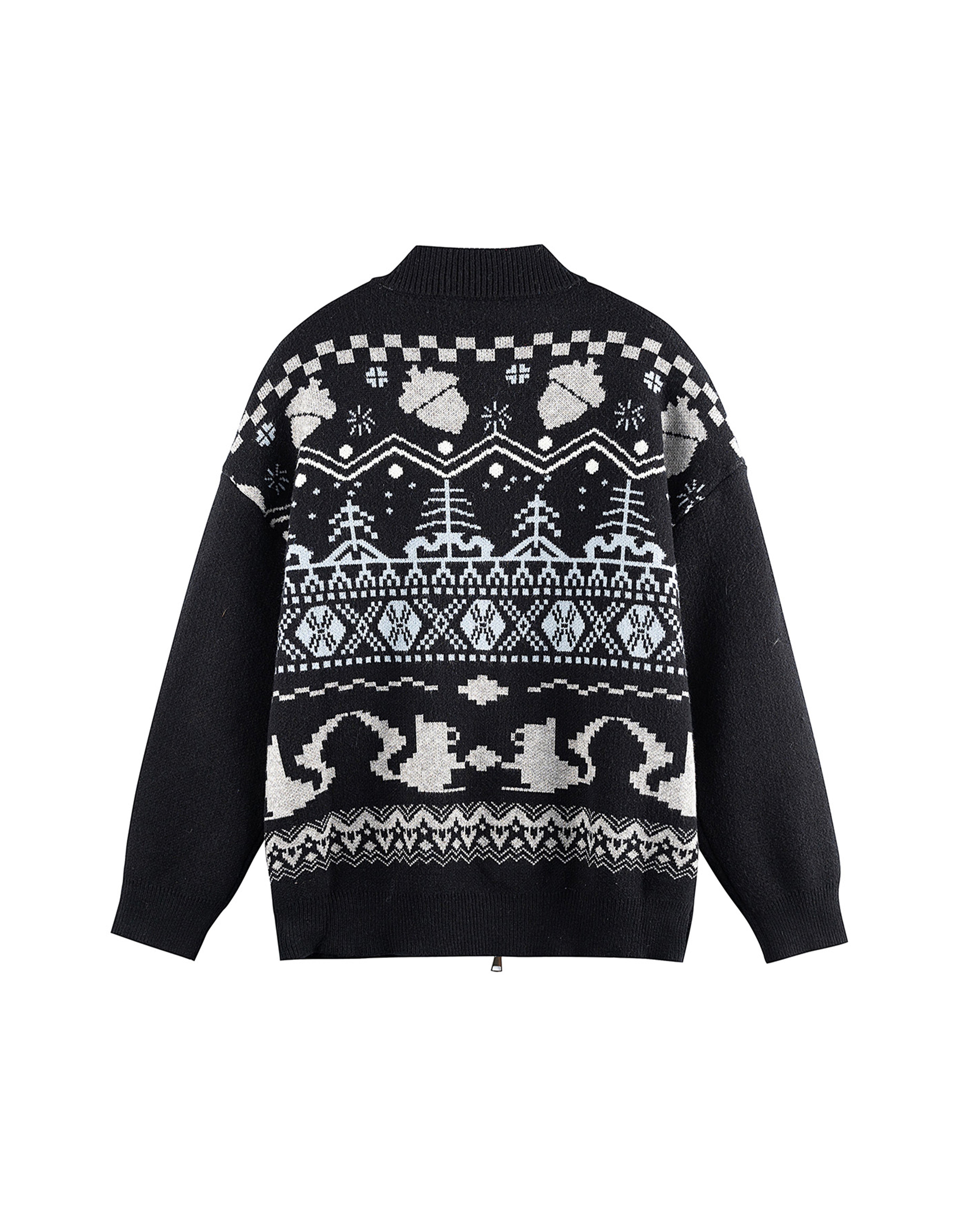 BAKYARDER Vintage Jacquard Zip-Up Cardigan Sweater