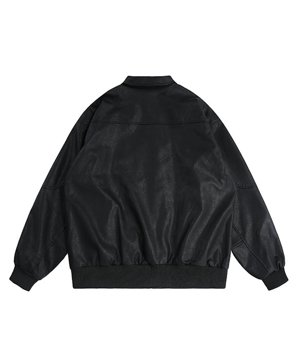 BAKYARDER Vintage Zipped Faux Leather Motorcycle Jacket