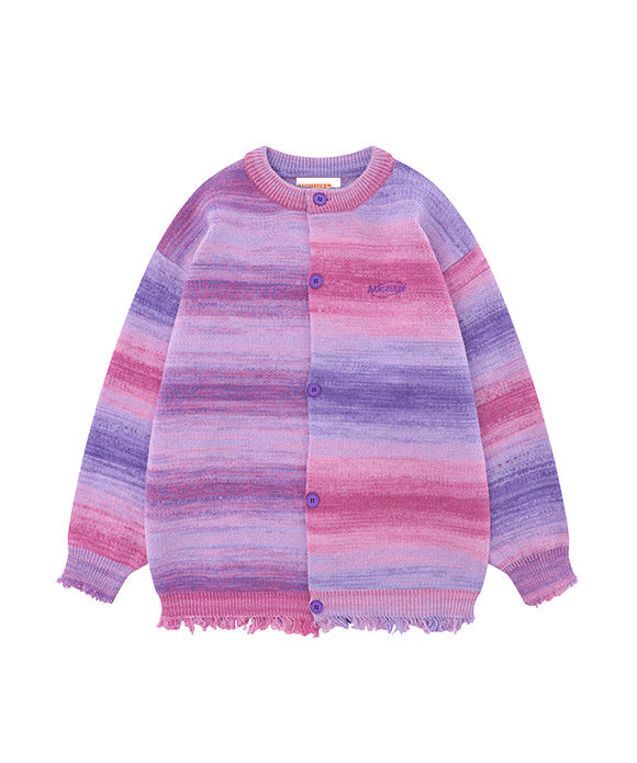 BAKYARDER Vintage Tie-Dye Gradient Fringed Cardigan