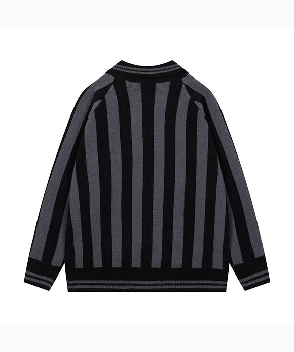 BAKYARDER  Vintage Collegiate Style Collared Numeric Jacquard Sweater