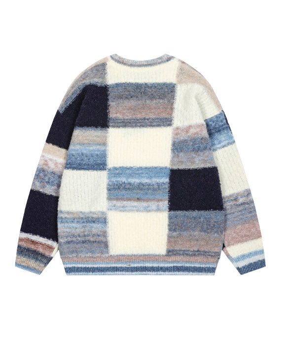 BAKYARDER Vintage Checkered Patchwork Color Block Sweater