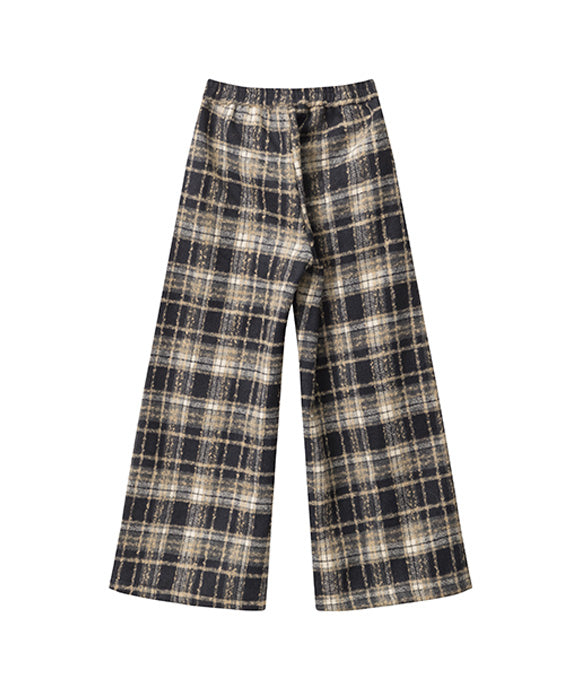 BAKYARDER Vintage Plaid Fleece-Lined Wide-Leg Pants