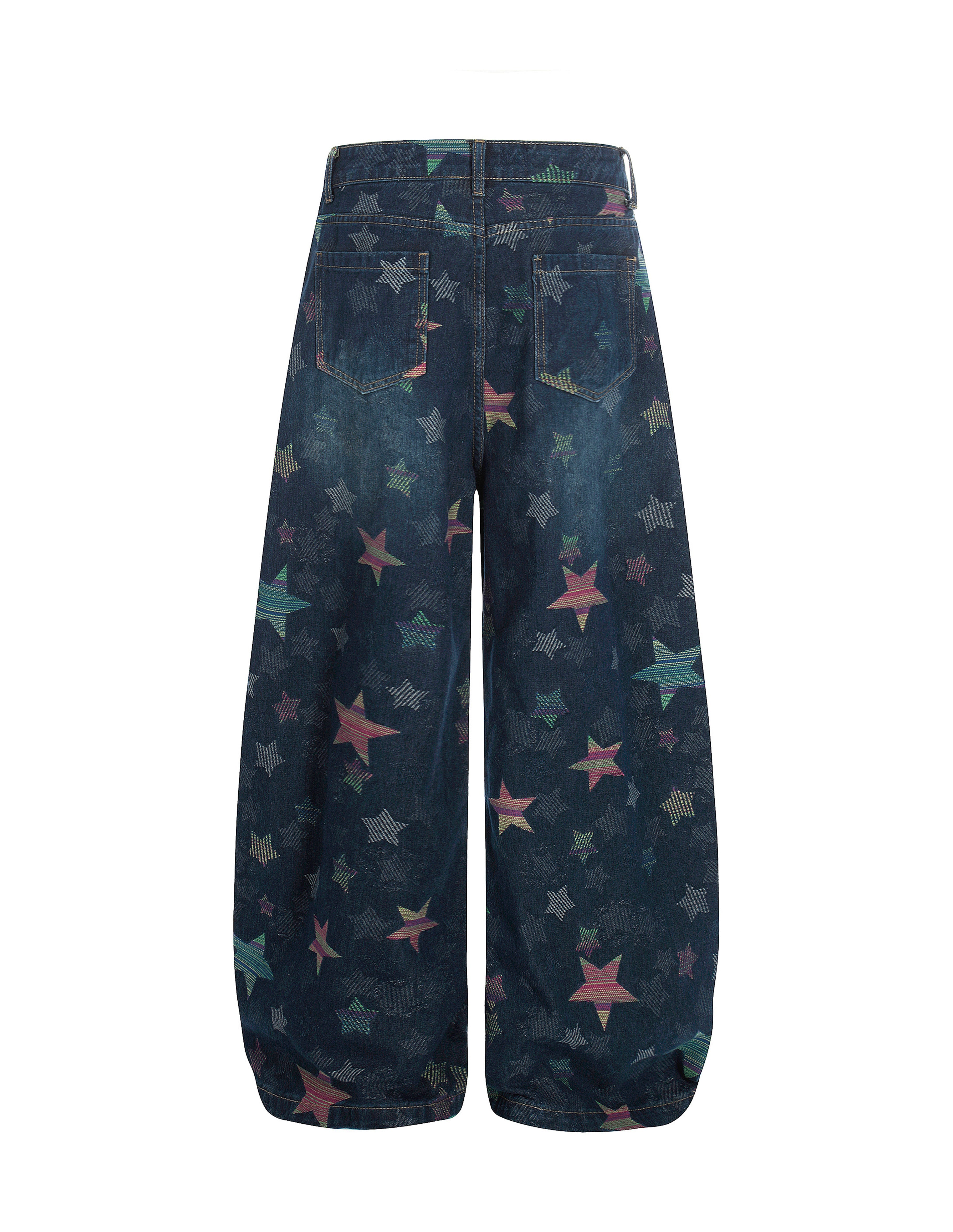 BAKYARDER All-Over Star Print Deconstructed Bucket Jeans