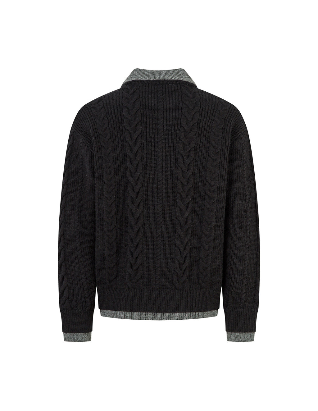 BAKYARDER Wheat Ear Cable Knit Half-Button Faux-Layer Sweater