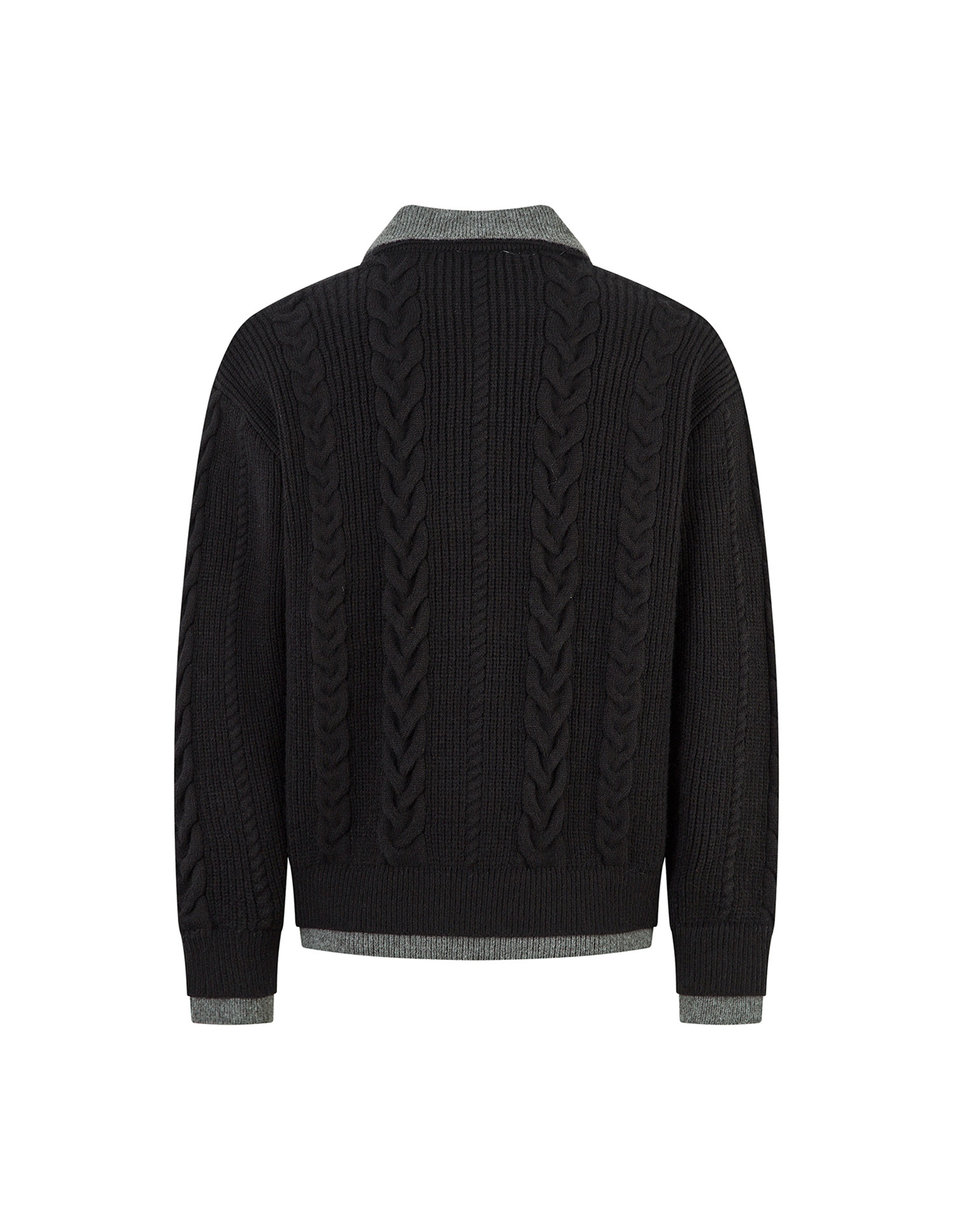 BAKYARDER Wheat Ear Cable Knit Half-Button Faux-Layer Sweater