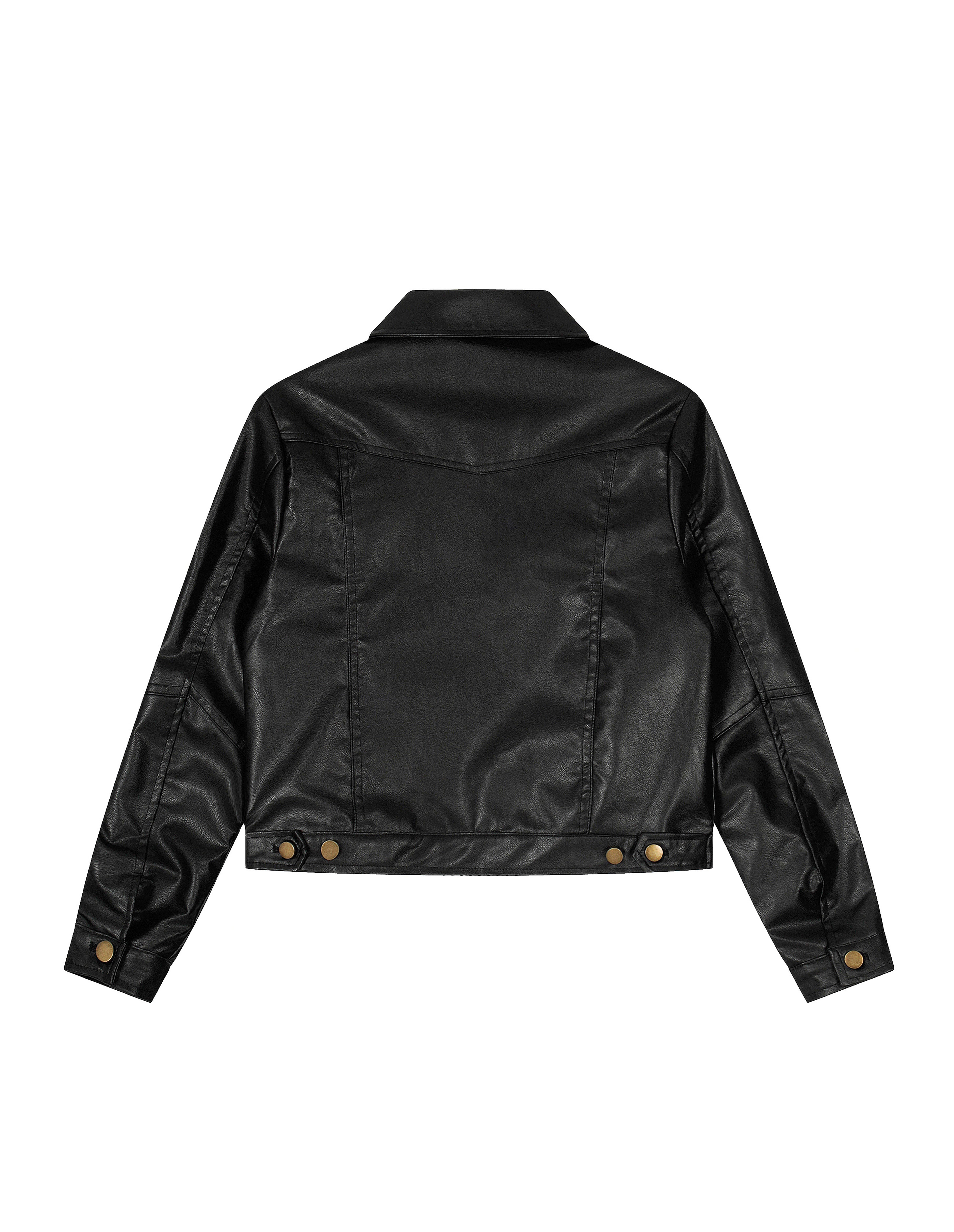 BAKYARDER Women's Vintage Biker Cropped Structured Leather Jacket