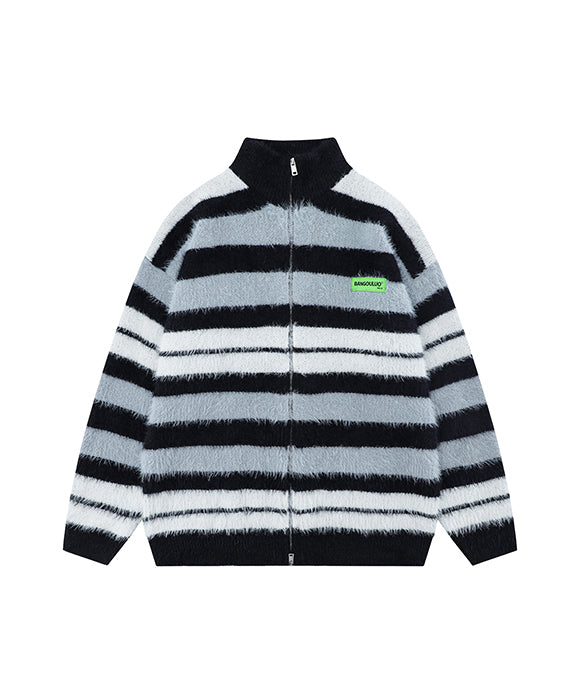 BAKYARDER Rainbow Striped Zip-up Cardigan