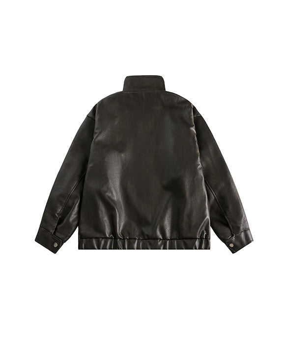 BAKYARDER Vintage Stand-Collar Leather Jacket