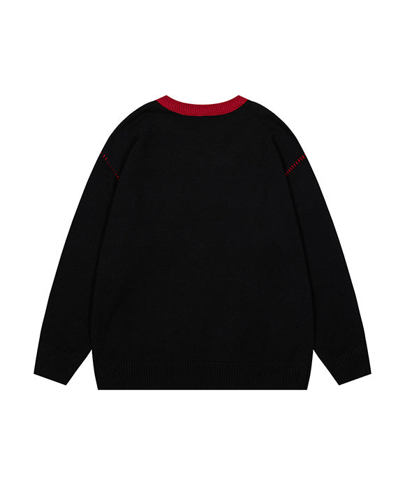 BAKYARDER Vintage College Style Cartoon Embroidered Sweater.