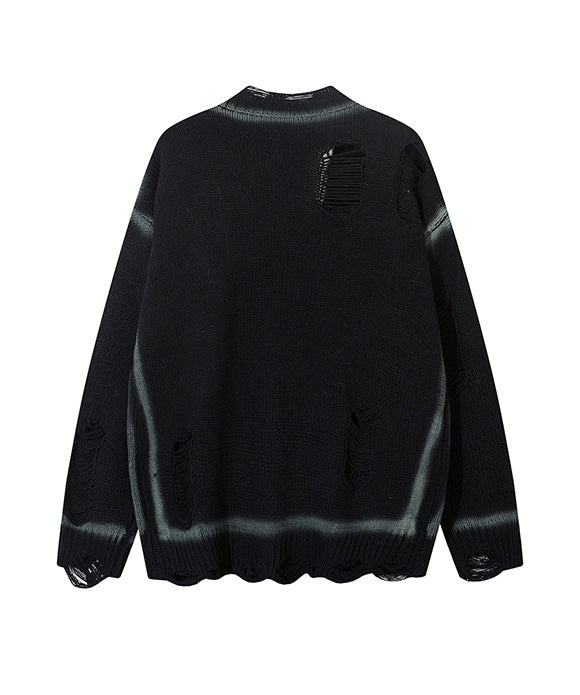 BAKYARDER Vintage Tie-Dye Distressed Cardigan Sweater