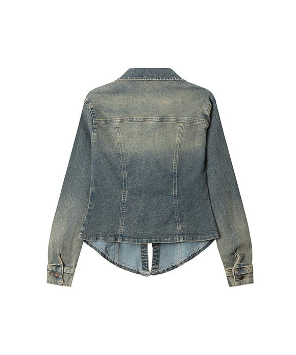 BAKYARDER Women's Vintage Denim Lace-Up Jacket