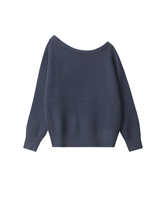 BAKYARDER Women's Vintage Letter Off-Shoulder Loose Knit Sweater