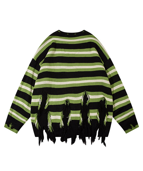 BAKYARDER Vintage Color Block Patchwork Stripe Star Sweater