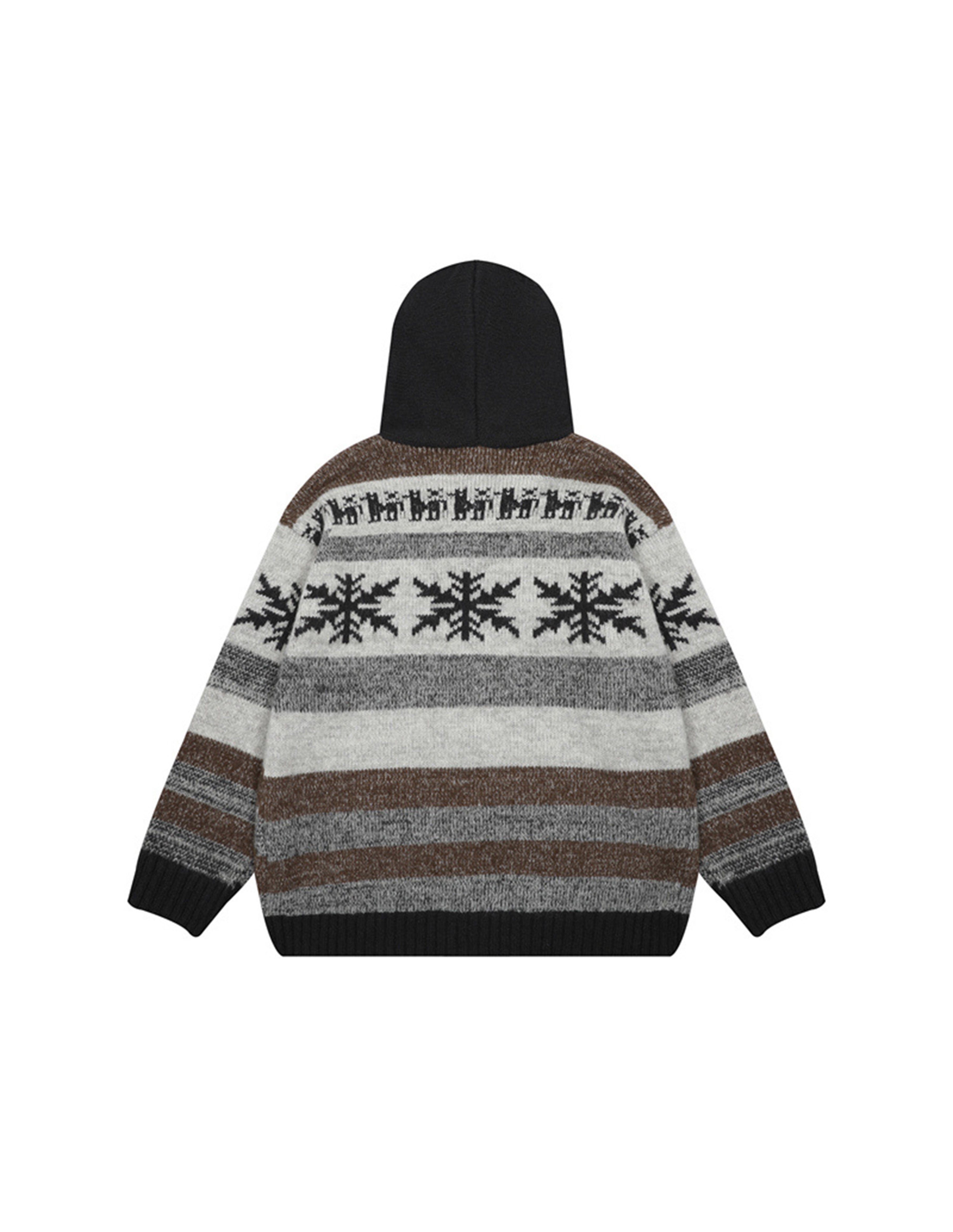 BAKYARDER Vintage Snowflake Jacquard Hooded Cardigan Sweater