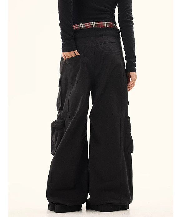 BAKYARDER  Vintage Layered Plaid Patchwork Cargo Pants