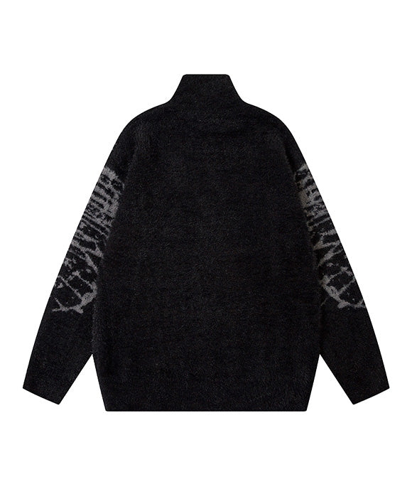 BAKYARDER Vintage Butterfly Jacquard Turtleneck Cardigan