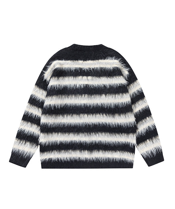 BAKYARDER Vintage Color Block Striped Heart Sweater