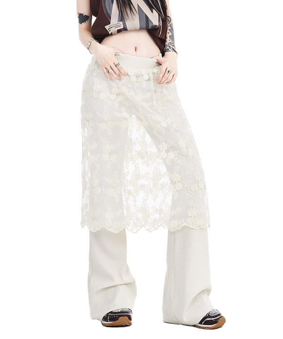 BAKYARDER Women's Lace Skirt Patchwork Fake Two-piece Pants