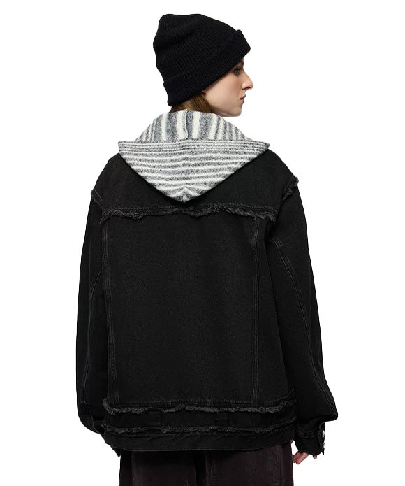 BAKYARDER Vintage Raw-Edge Utility Denim Jacket