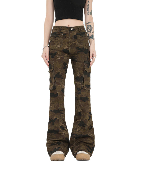 BAKYARDER Women's Vintage Flared Camo Cargo Pants