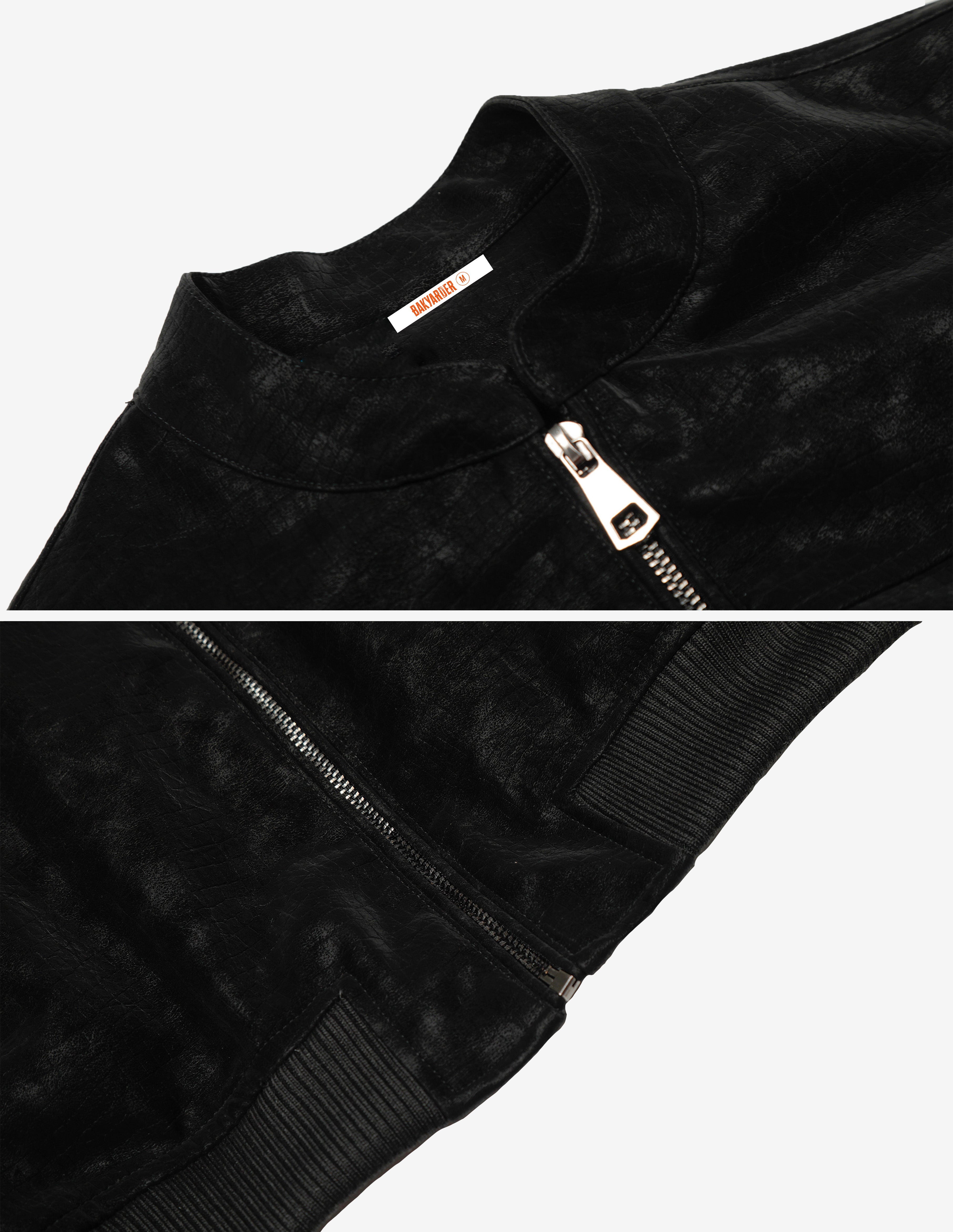 BAKYARDER Women's Vintage Stand-Collar PU Short Leather Jacket