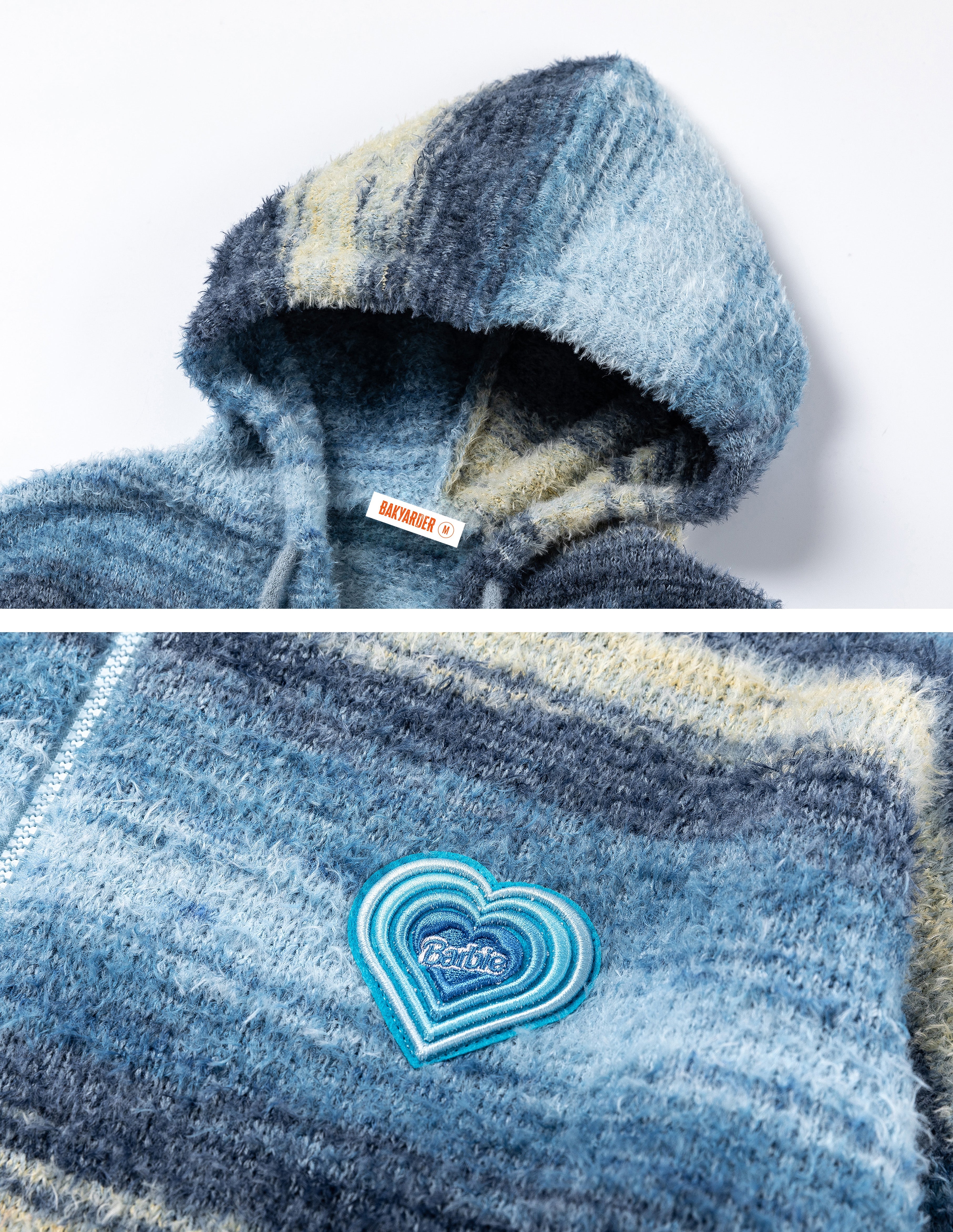 BAKYARDER Vintage Striped Hoodie Zip-Up Cardigan Sweater