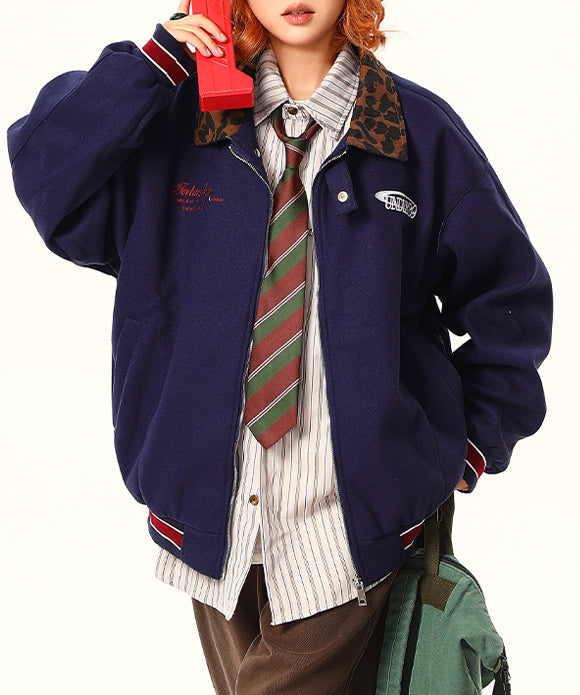 BAKYARDER Vintage Leopard Print Collared Jacket