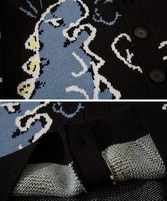 BAKYARDER Street Cartoon All-Over Jacquard Cardigan Sweater
