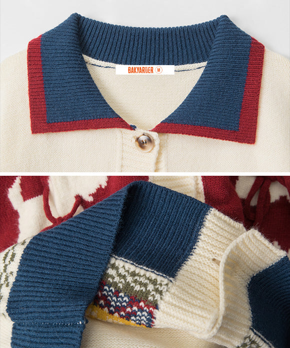 BAKYARDER  Vintage Jacquard Lazy Cardigan Sweater