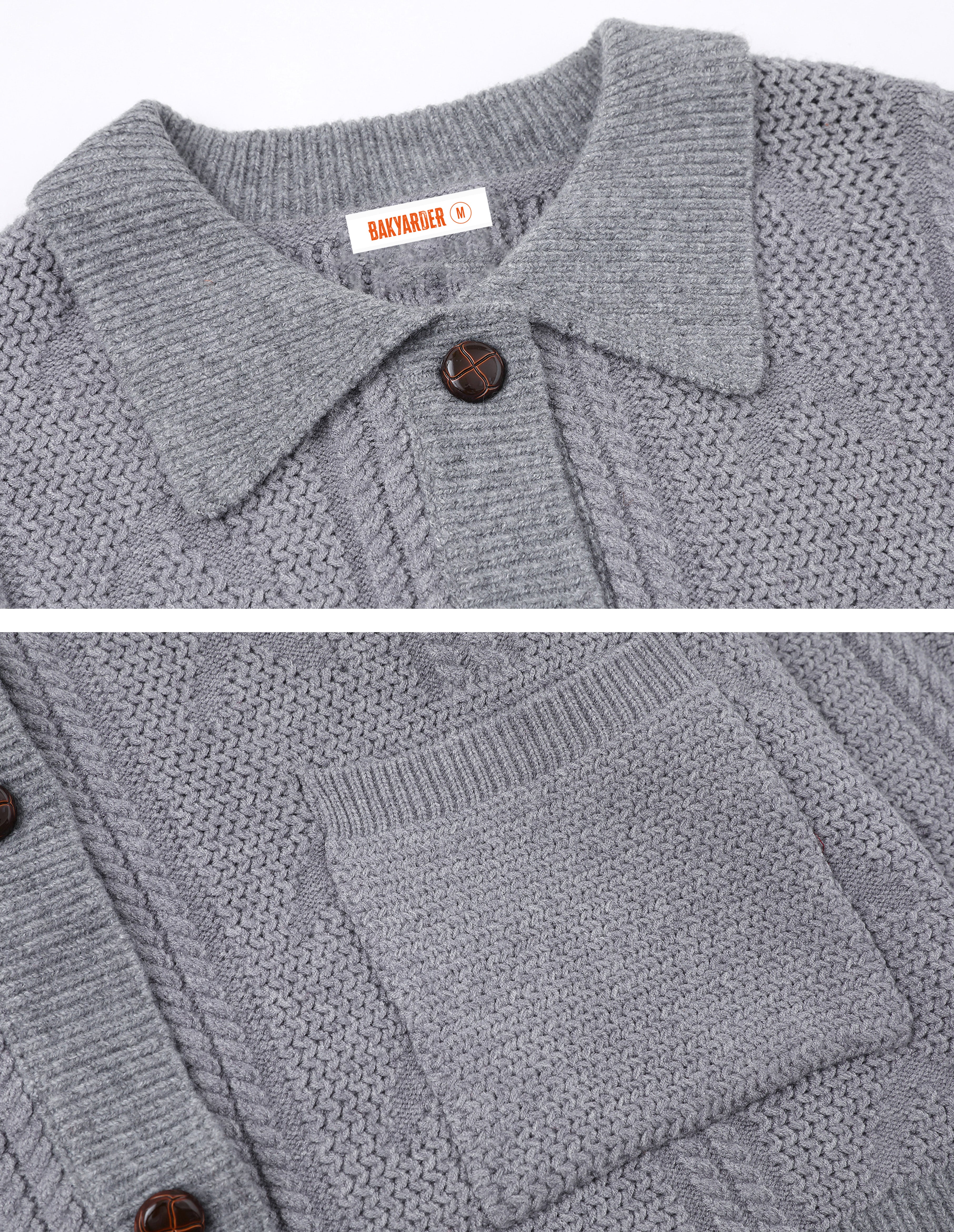 BAKYARDER Vintage Lapel Relaxed Cardigan Sweater