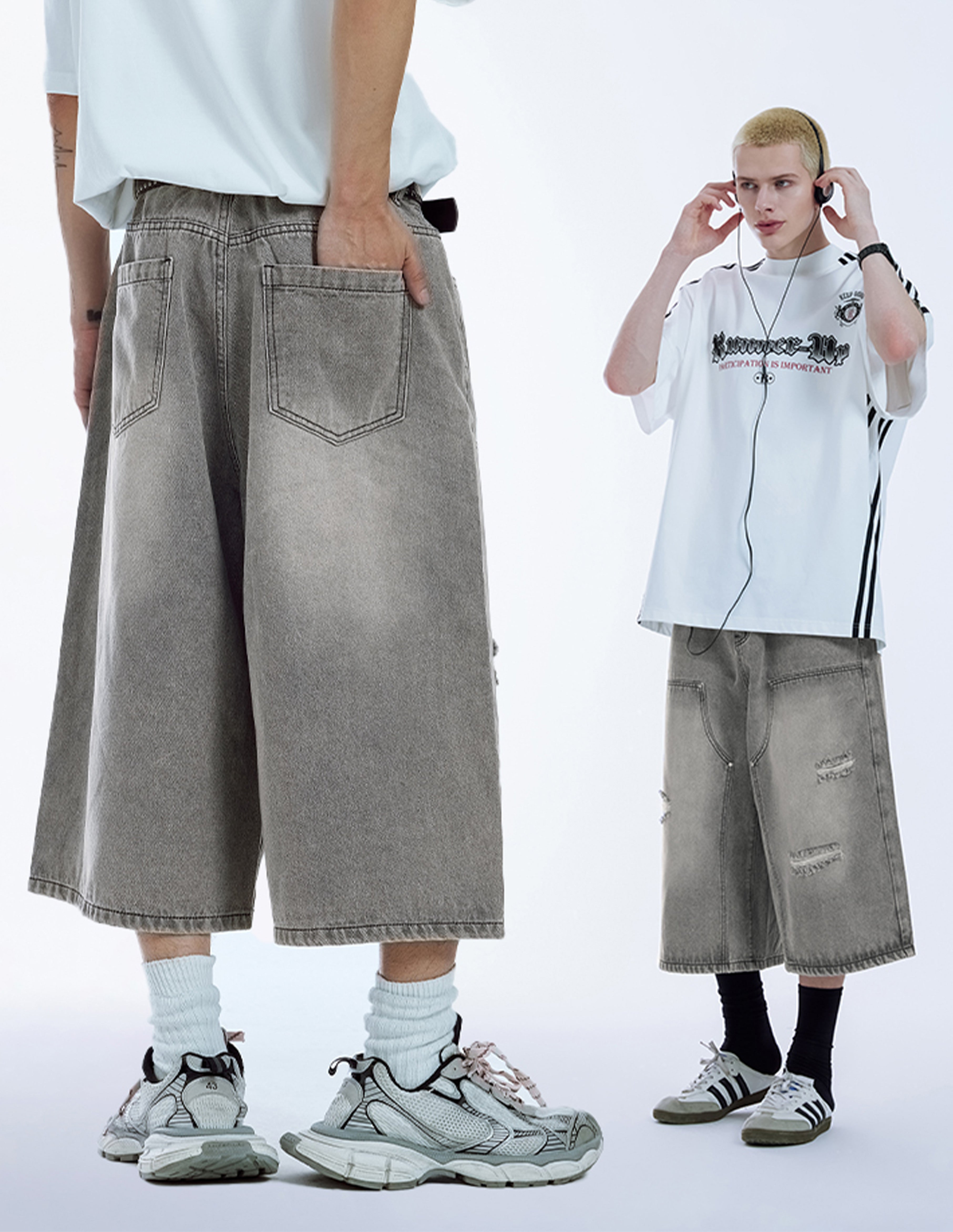 BAKYARDER Vintage Ripped Cropped Denim Pants