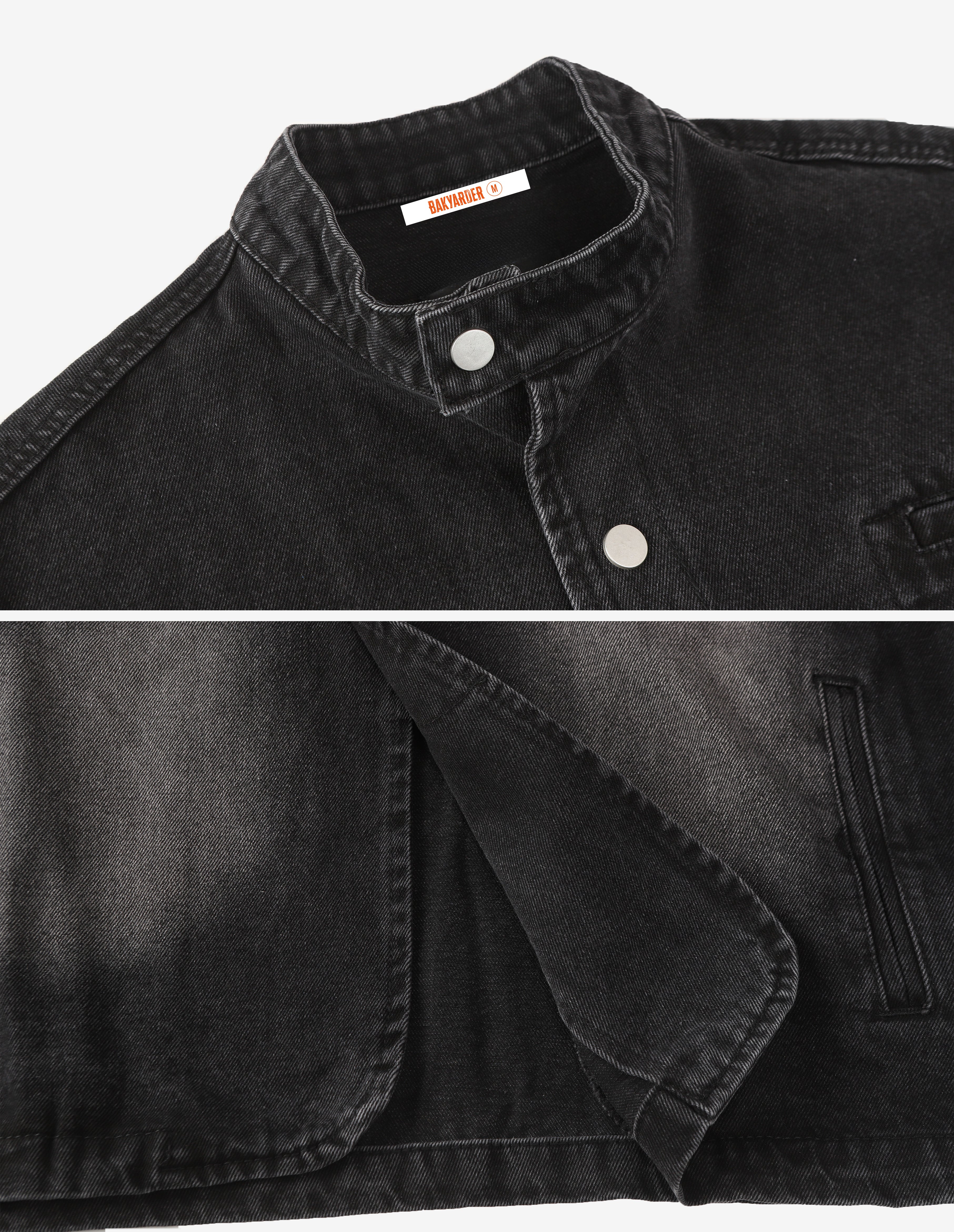 BAKYARDER Washed Vintage Denim Stand-Collar Jacket