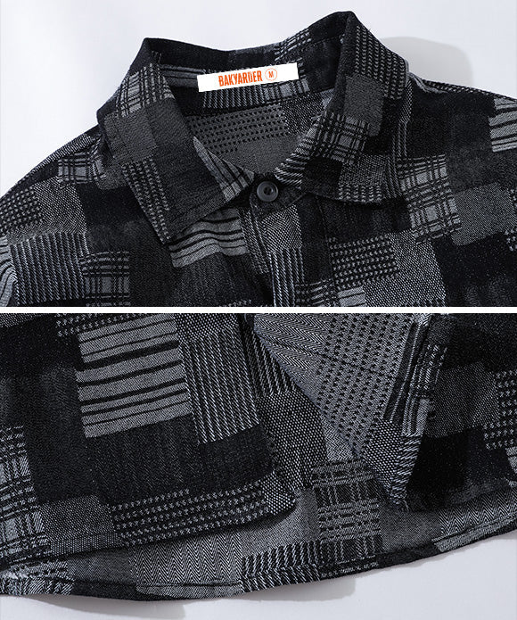 BAKYARDER  Vintage Color-Block Checkered Stripe Shirt