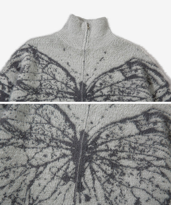 BAKYARDER Vintage Butterfly Jacquard Turtleneck Cardigan