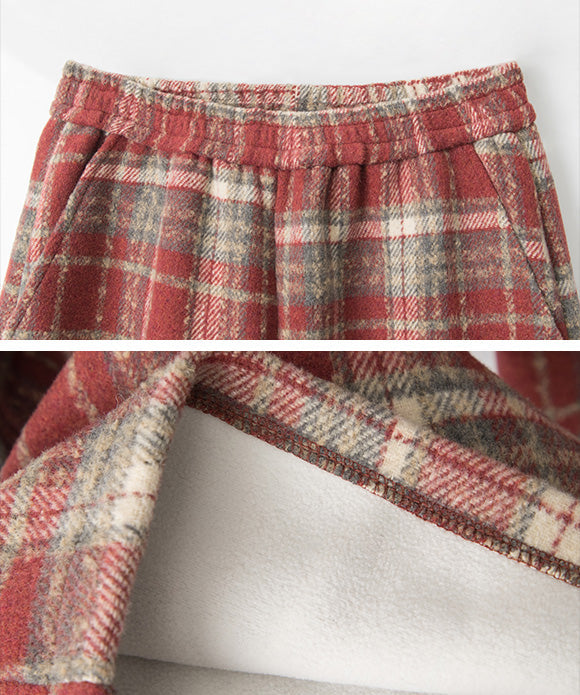 BAKYARDER Vintage Plaid Fleece-Lined Wide-Leg Pants