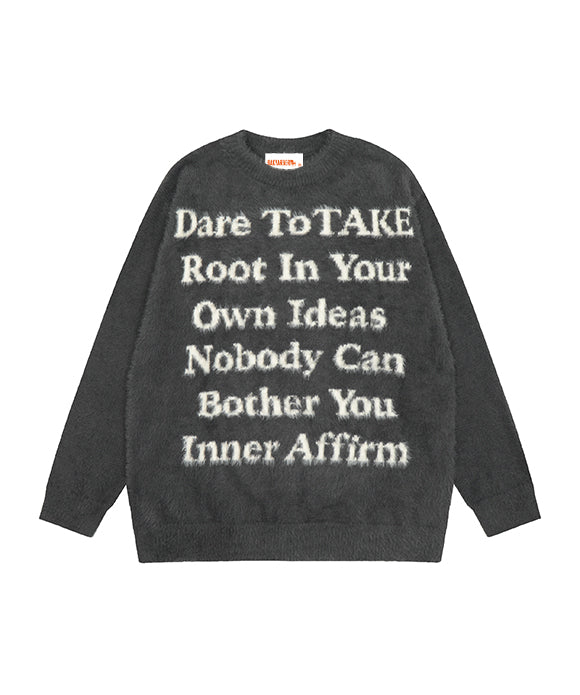 BAKYARDER Winter Crew Neck Plush Letter Jacquard Pullover Sweater