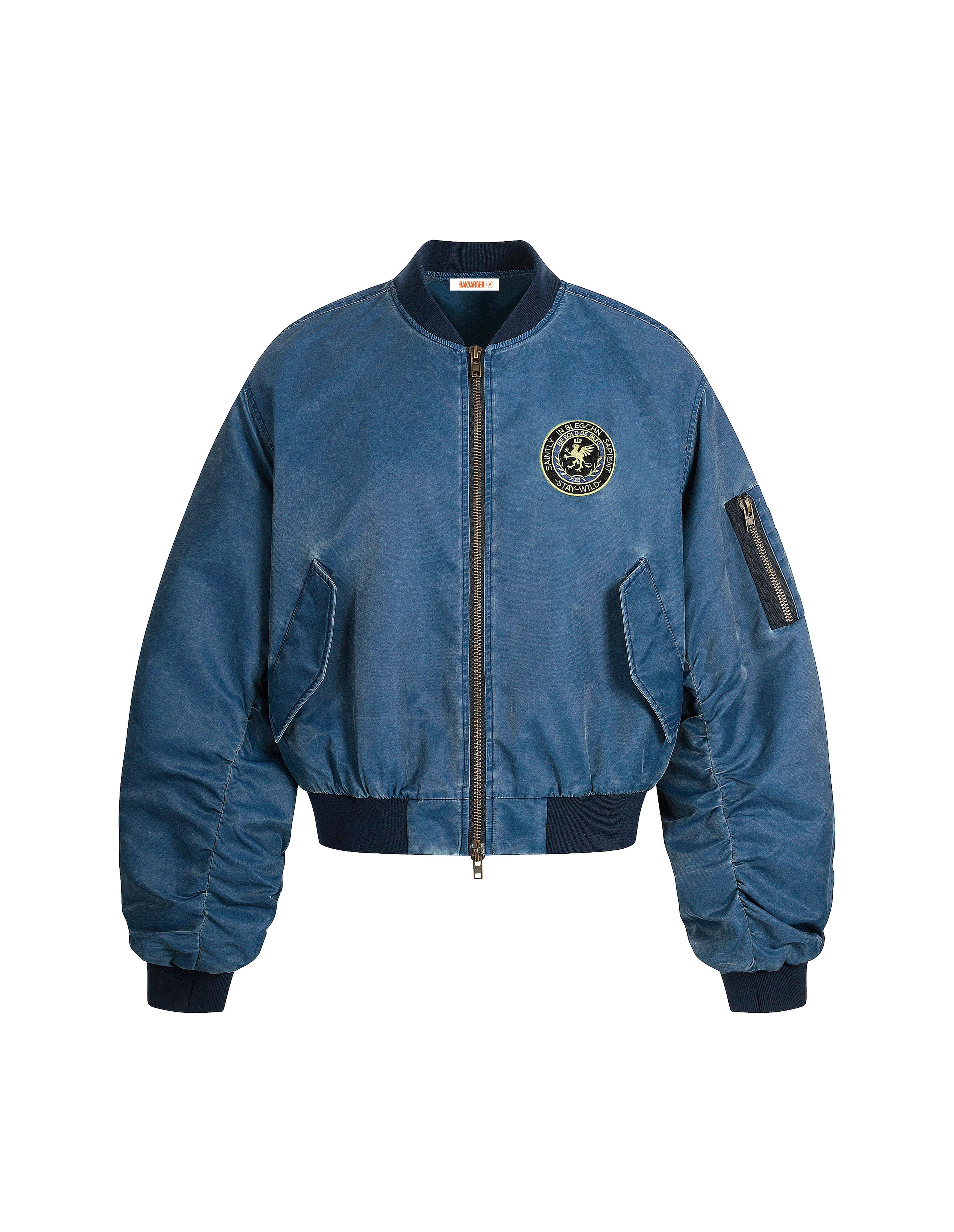 BAKYARDER Vintage Washed Bomber Jacket with Embroidery Patches