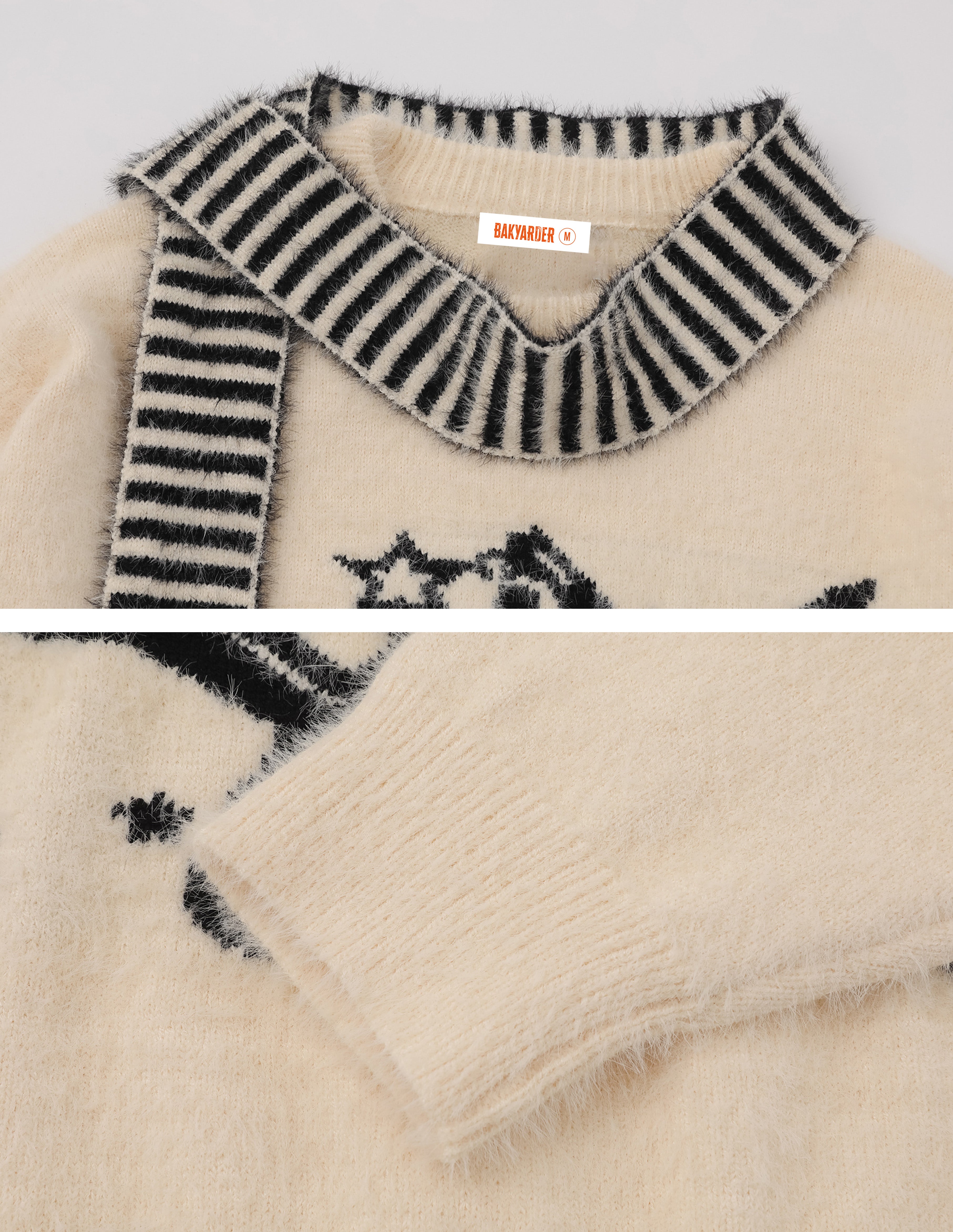 BAKYARDER Cartoon Jacquard Scarf Pullover Sweater