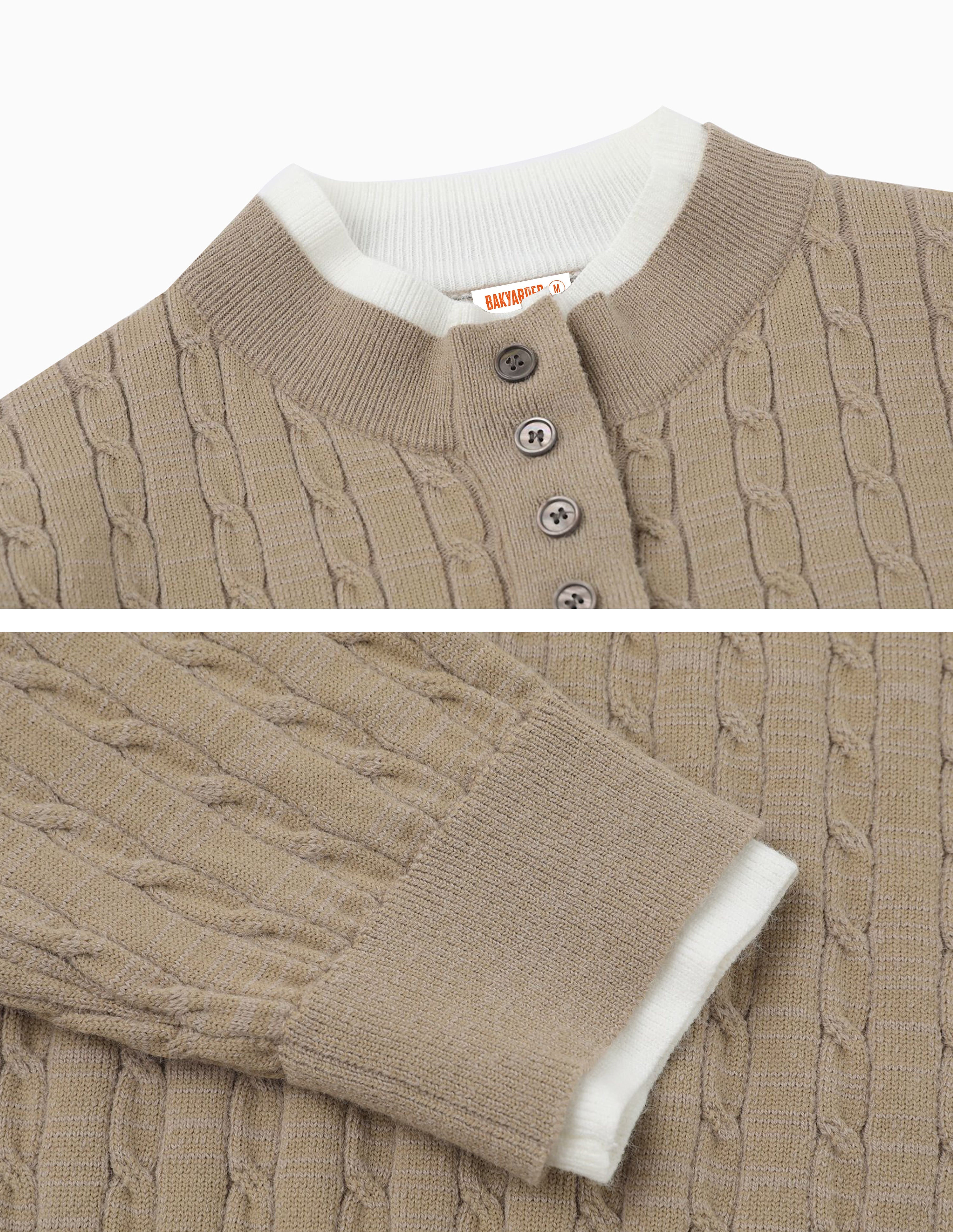 BAKYARDER Cable Knit Henley Faux Two-Piece Sweater