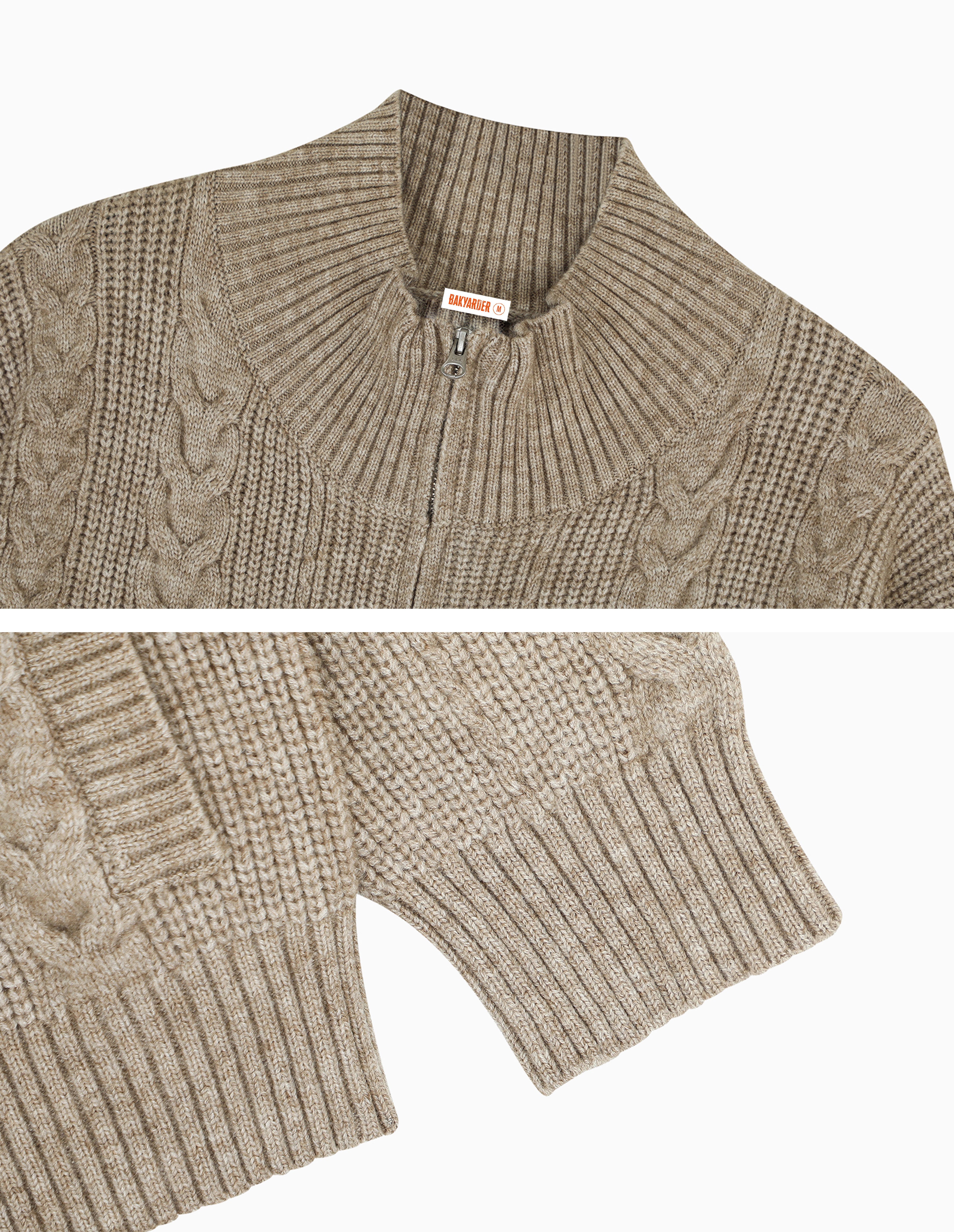 BAKYARDER Cable Knit Zip-Up Cardigan Sweater