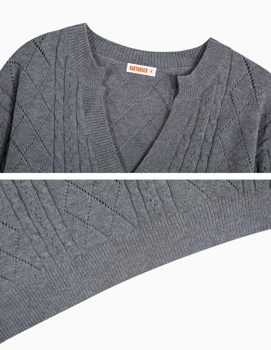 BAKYARDER Vintage V-Neck Cable Knit Pullover Sweater